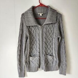 St. John’s Bay Womens Cable Knit Zip Front Sweater Gray Size Large L Cozy Casual